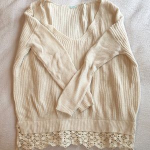 Cream, lace trim sweater